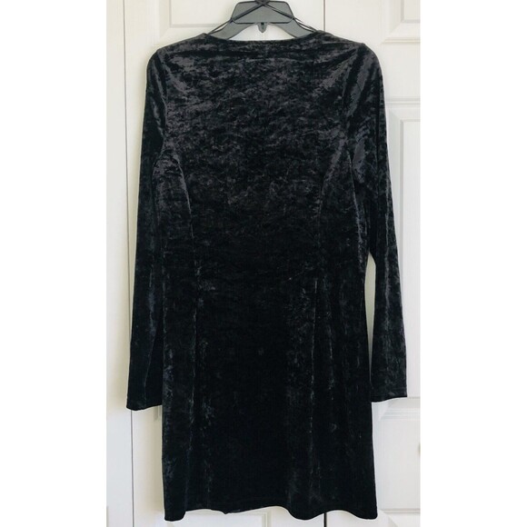AND NOW THIS WOMEN'S DRESS SIZE LARGE BLACK VELOUR LONG SLEEVE MINI PULLOVER 170 - Picture 4 of 9